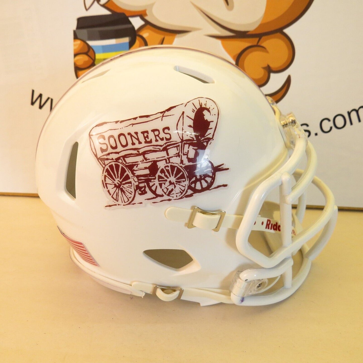 Oklahoma Sooners Custom Mini Helmet Wagon Logo White