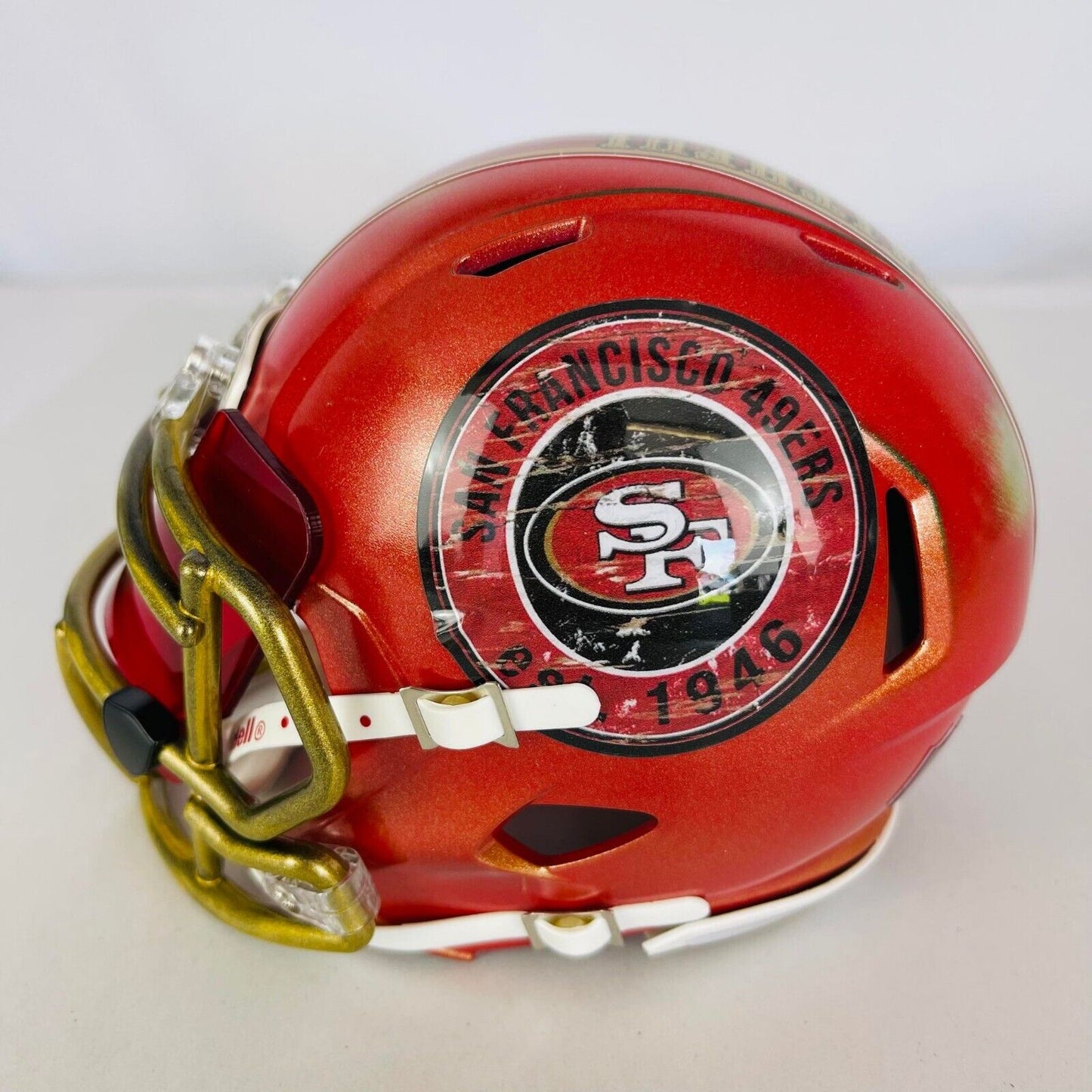 San Francisco 49ers Custom Mini Helmet - Old timer  Red/Gold distressed