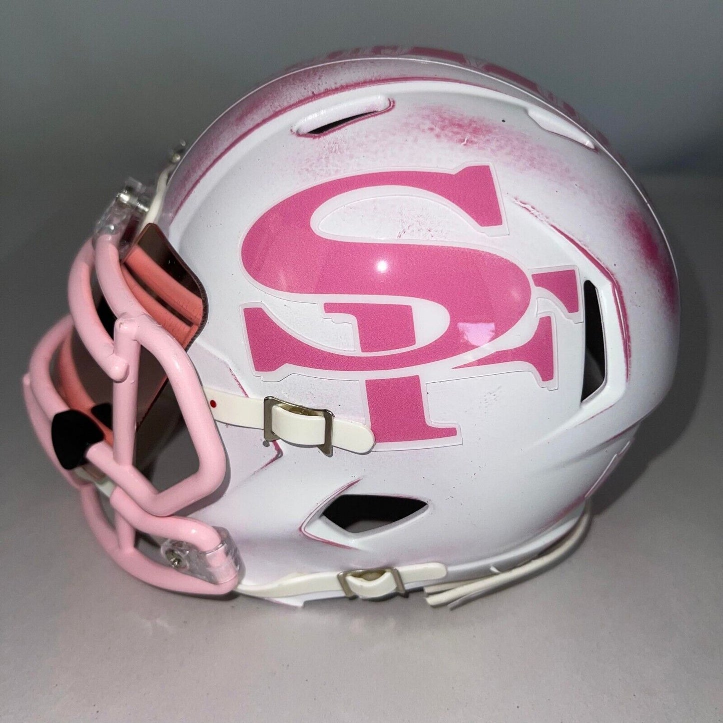 San Francisco 49ers Custom Mini Helmet - BCA Pink/White Distressed Breast Cancer