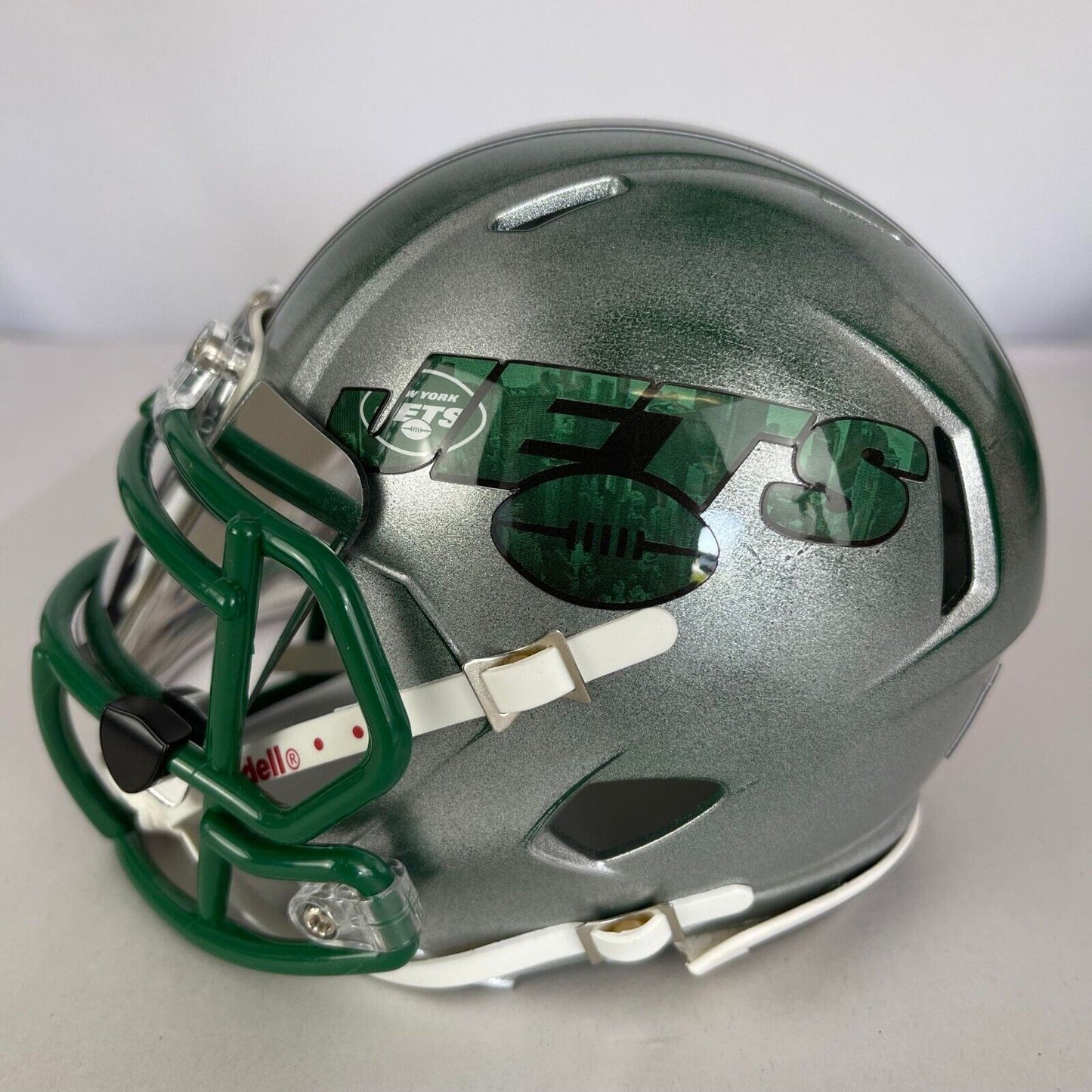 New York Jets Custom Painted Mini Helmet - Green/Silver Distressed