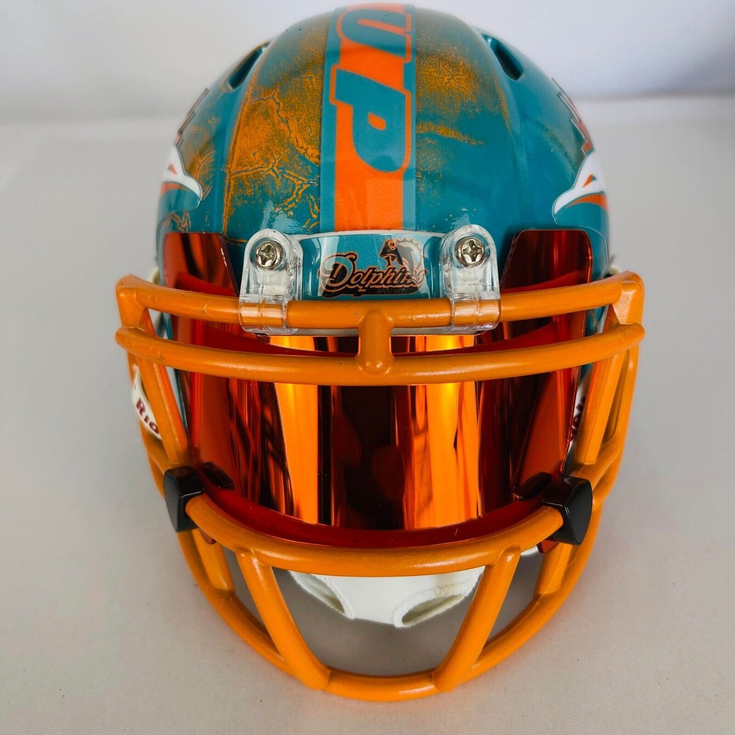 Miami Dolphins Custom Painted Mini Helmet - Orange/Teal Distressed