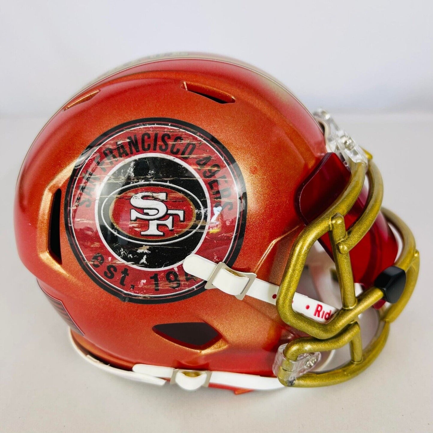 San Francisco 49ers Custom Mini Helmet - Old timer  Red/Gold distressed