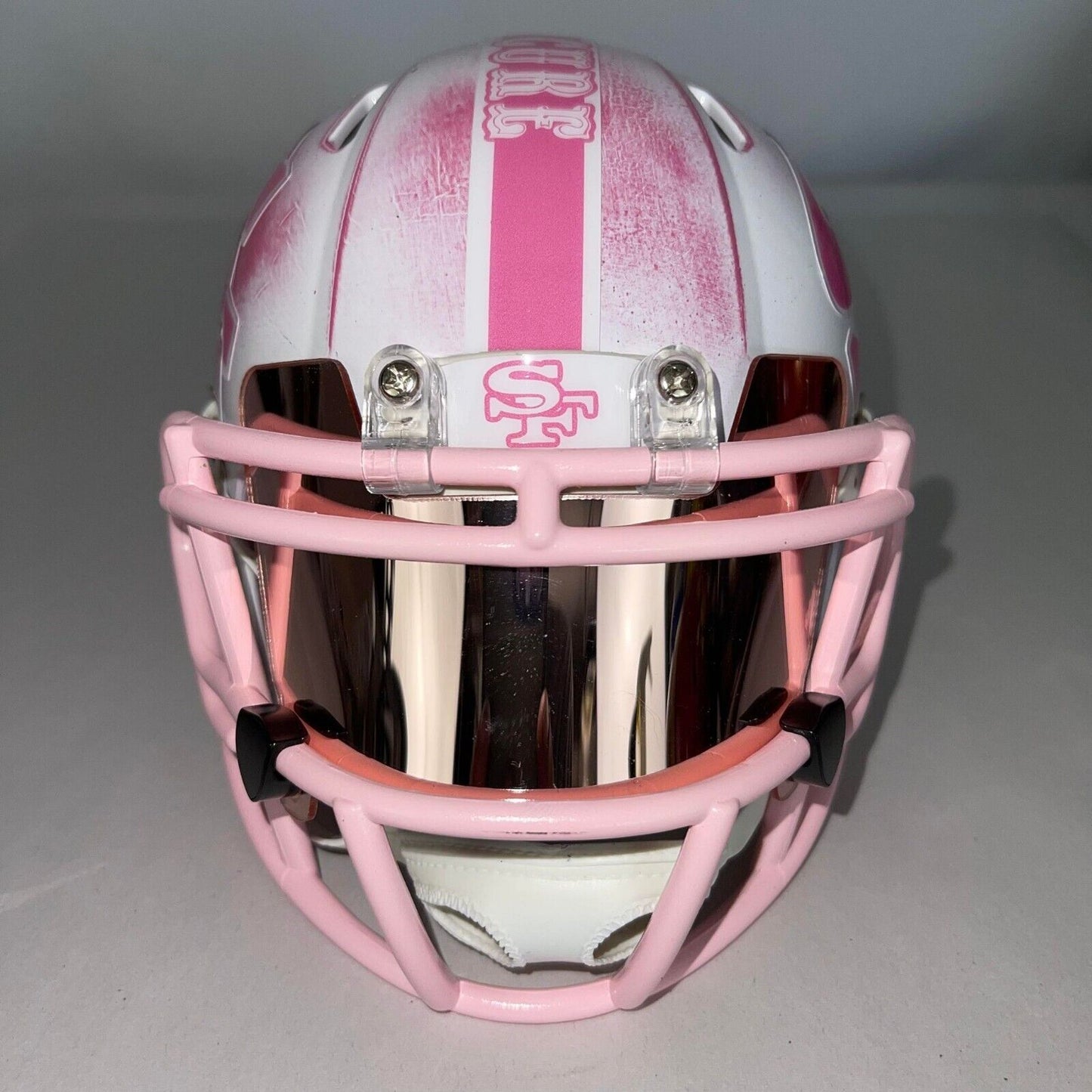 San Francisco 49ers Custom Mini Helmet - BCA Pink/White Distressed Breast Cancer