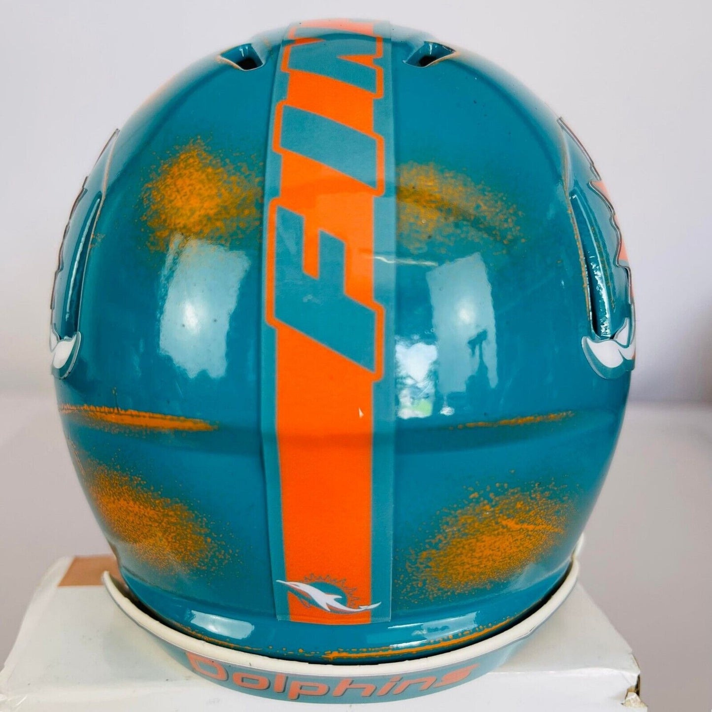 Miami Dolphins Custom Painted Mini Helmet - Orange/Teal Distressed