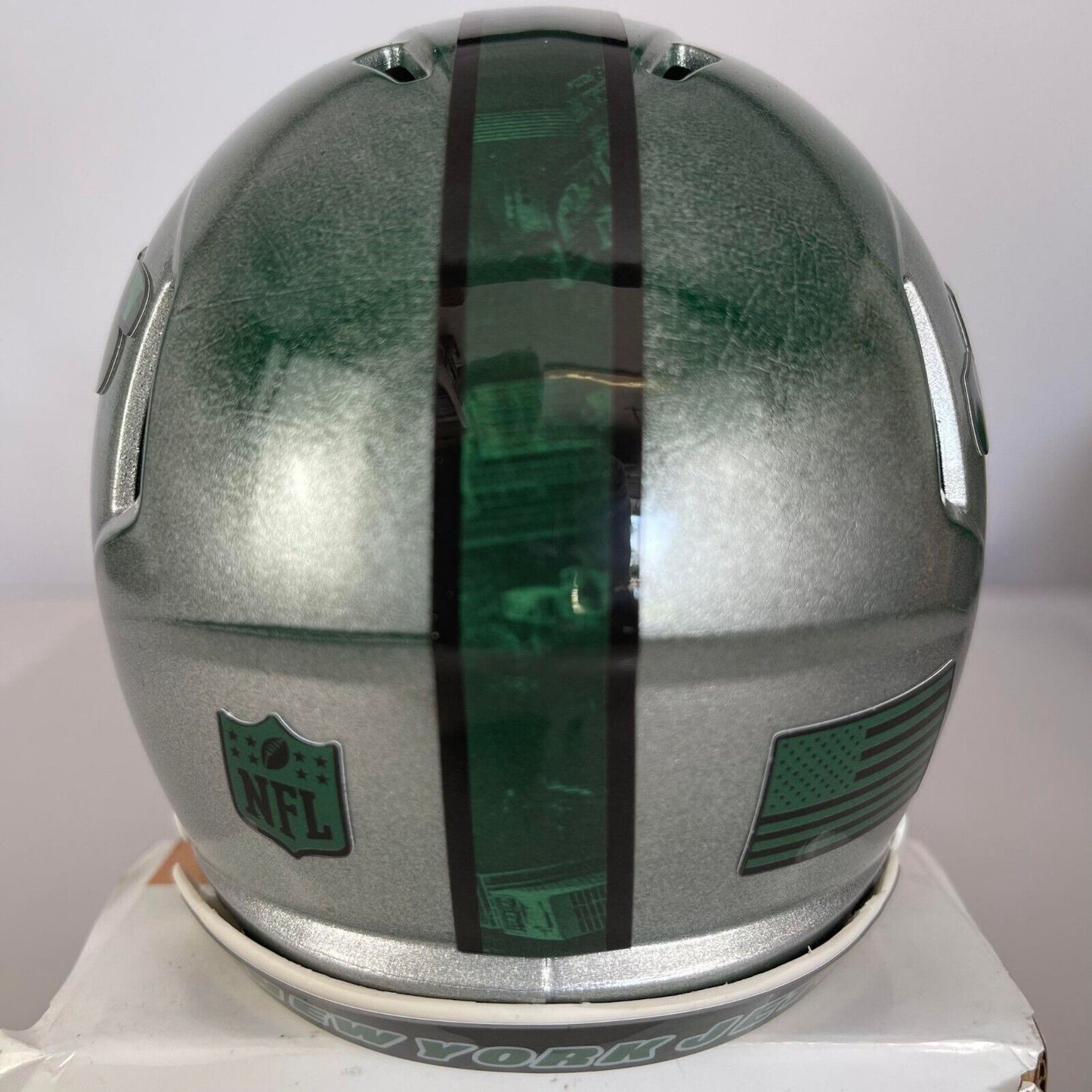 New York Jets Custom Painted Mini Helmet - Green/Silver Distressed