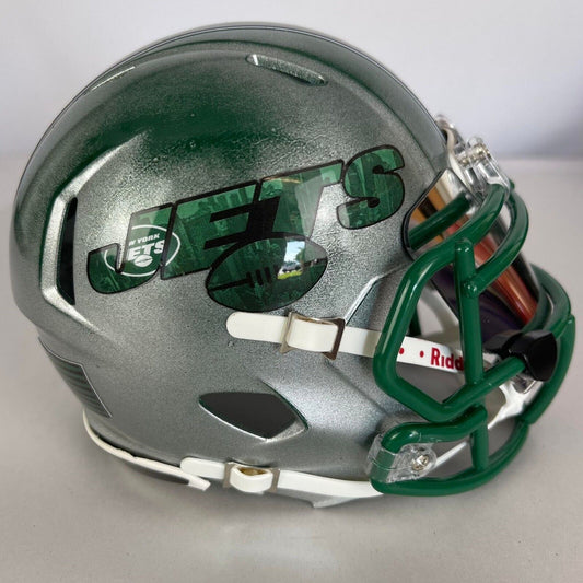 New York Jets Custom Painted Mini Helmet - Green/Silver Distressed