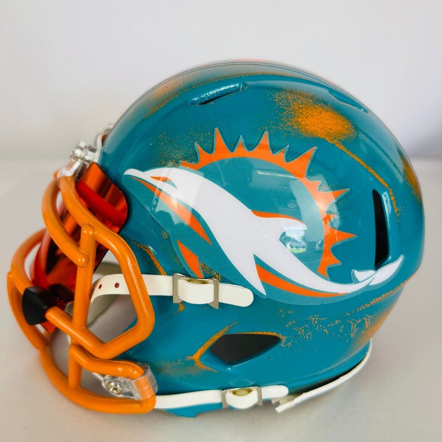 Miami Dolphins Custom Painted Mini Helmet - Orange/Teal Distressed