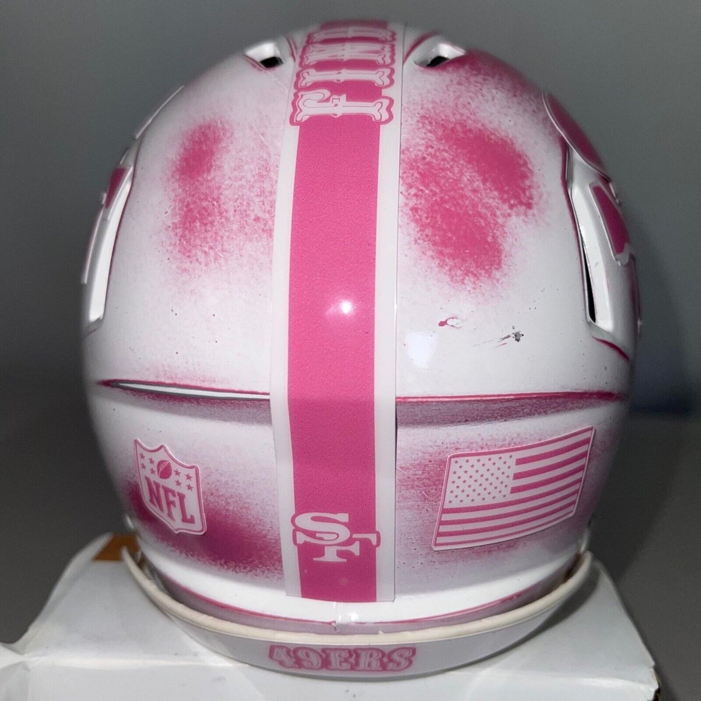 San Francisco 49ers Custom Mini Helmet - BCA Pink/White Distressed Breast Cancer