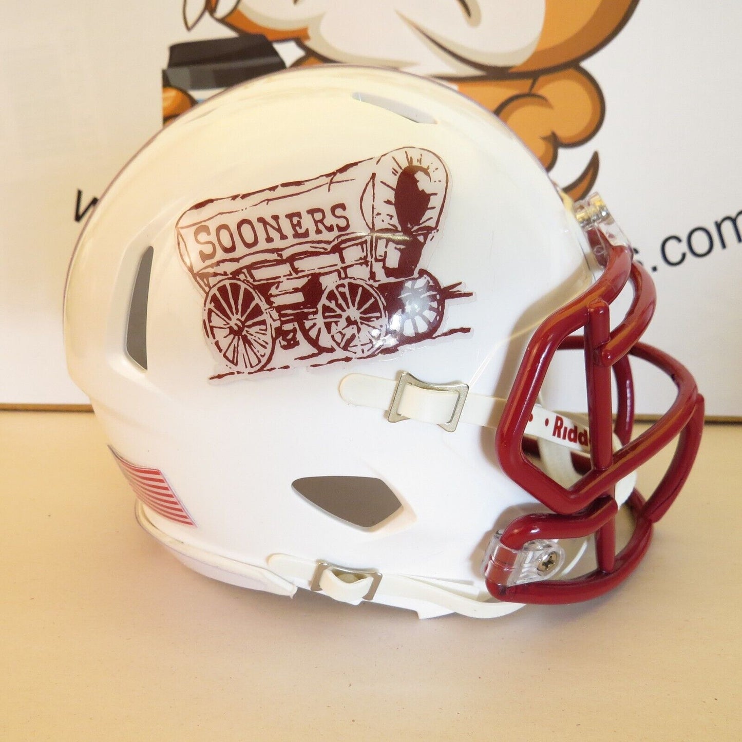 Oklahoma Sooners Schooner Custom Mini Helmet White with wagon