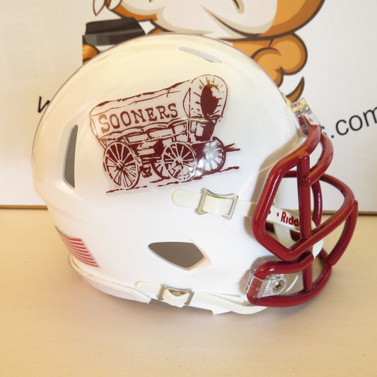 Oklahoma Sooners Schooner Custom Mini Helmet White with wagon