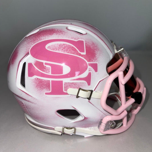 San Francisco 49ers Custom Mini Helmet - BCA Pink/White Distressed Breast Cancer