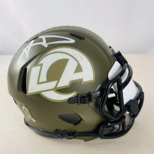 Aaron Donald Los Angeles Rams Signed Salute To Service Mini Helmet Beckett COA