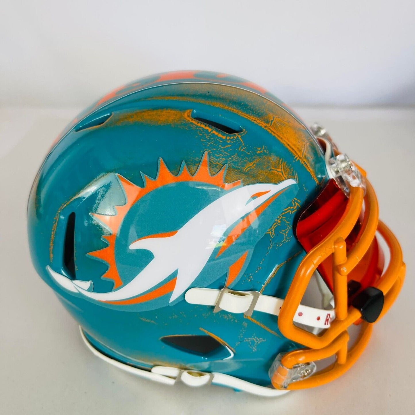 Miami Dolphins Custom Painted Mini Helmet - Orange/Teal Distressed