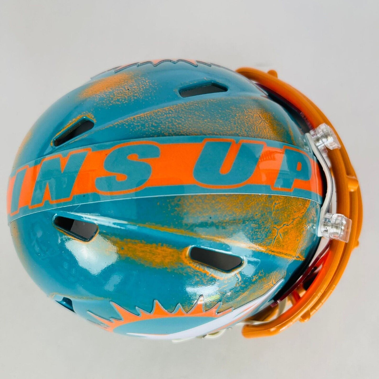 Miami Dolphins Custom Painted Mini Helmet - Orange/Teal Distressed