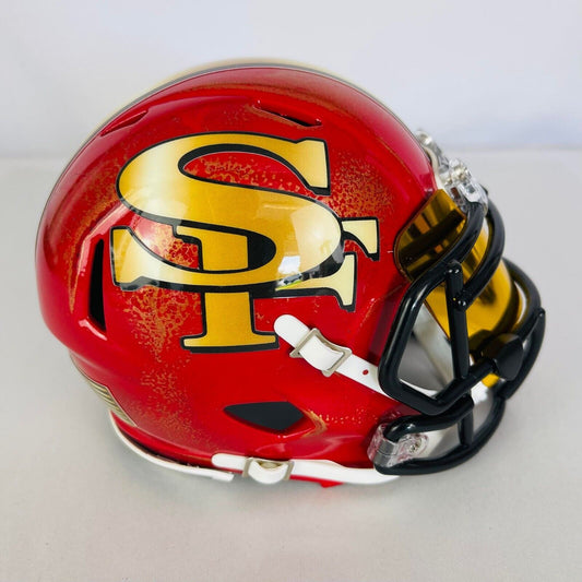 San Francisco 49ers Custom Mini Helmet - Bright  Red/Gold distressed