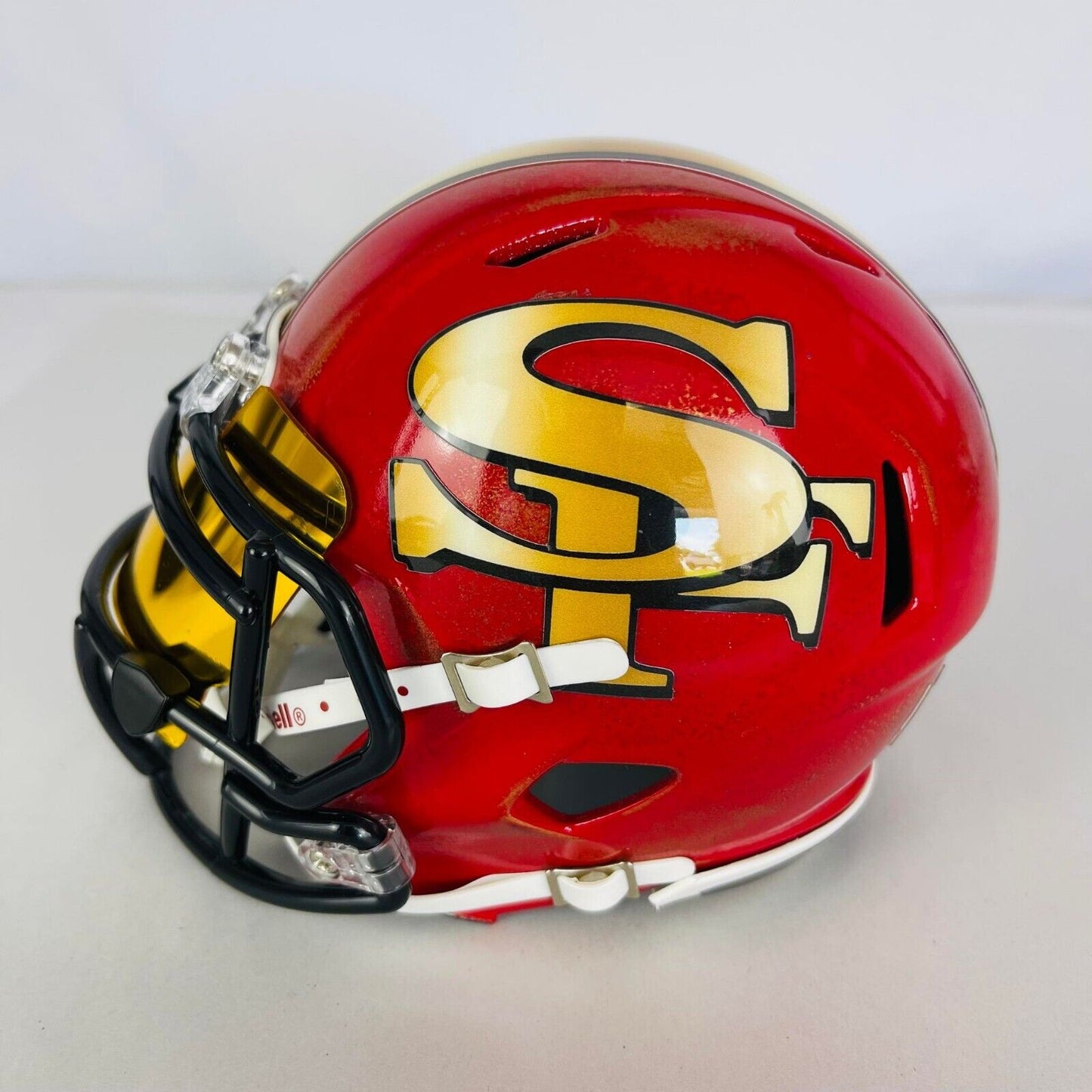 San Francisco 49ers Custom Mini Helmet - Bright  Red/Gold distressed