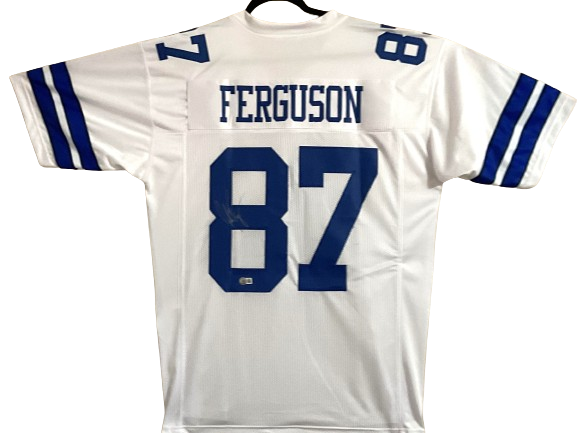 Jake Ferguson Signed Custom White Jersey Dallas Cowboys Beckett Certified