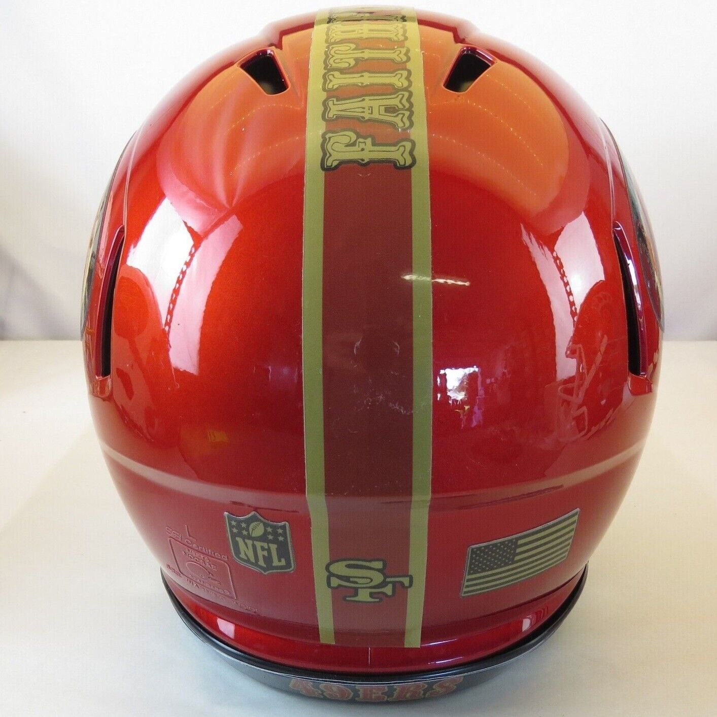 San Fran 49ers Custom Auth Helmet Flash Red with Alternate Concept and gold mask