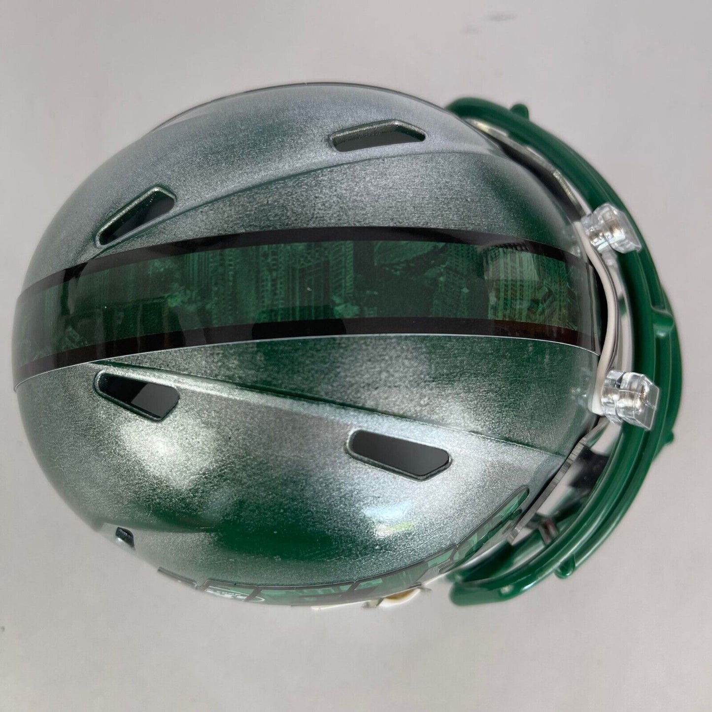 New York Jets Custom Painted Mini Helmet - Green/Silver Distressed