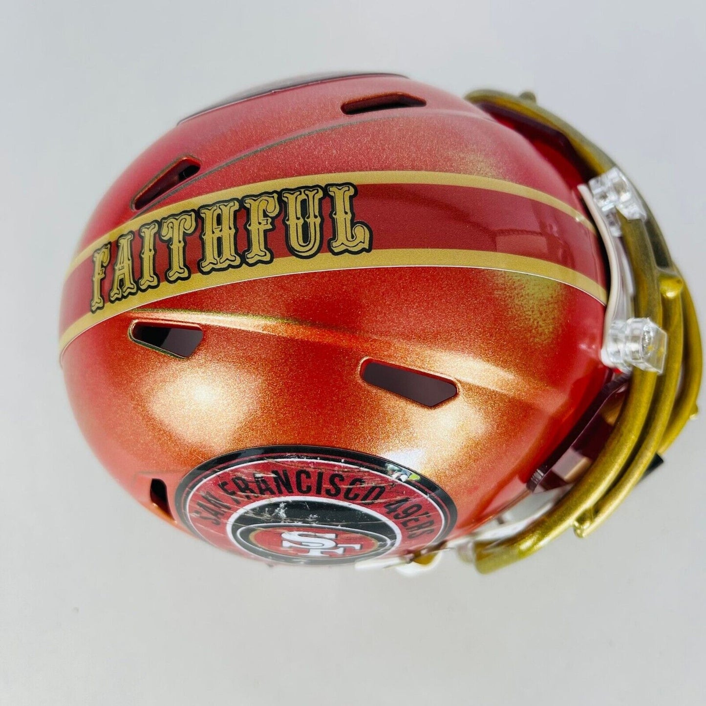 San Francisco 49ers Custom Mini Helmet - Old timer  Red/Gold distressed