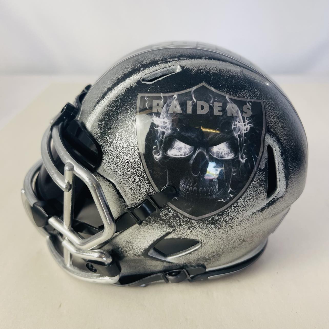 Las Vegas Radiers Custom Mini Helmet - Black/Silver distressed