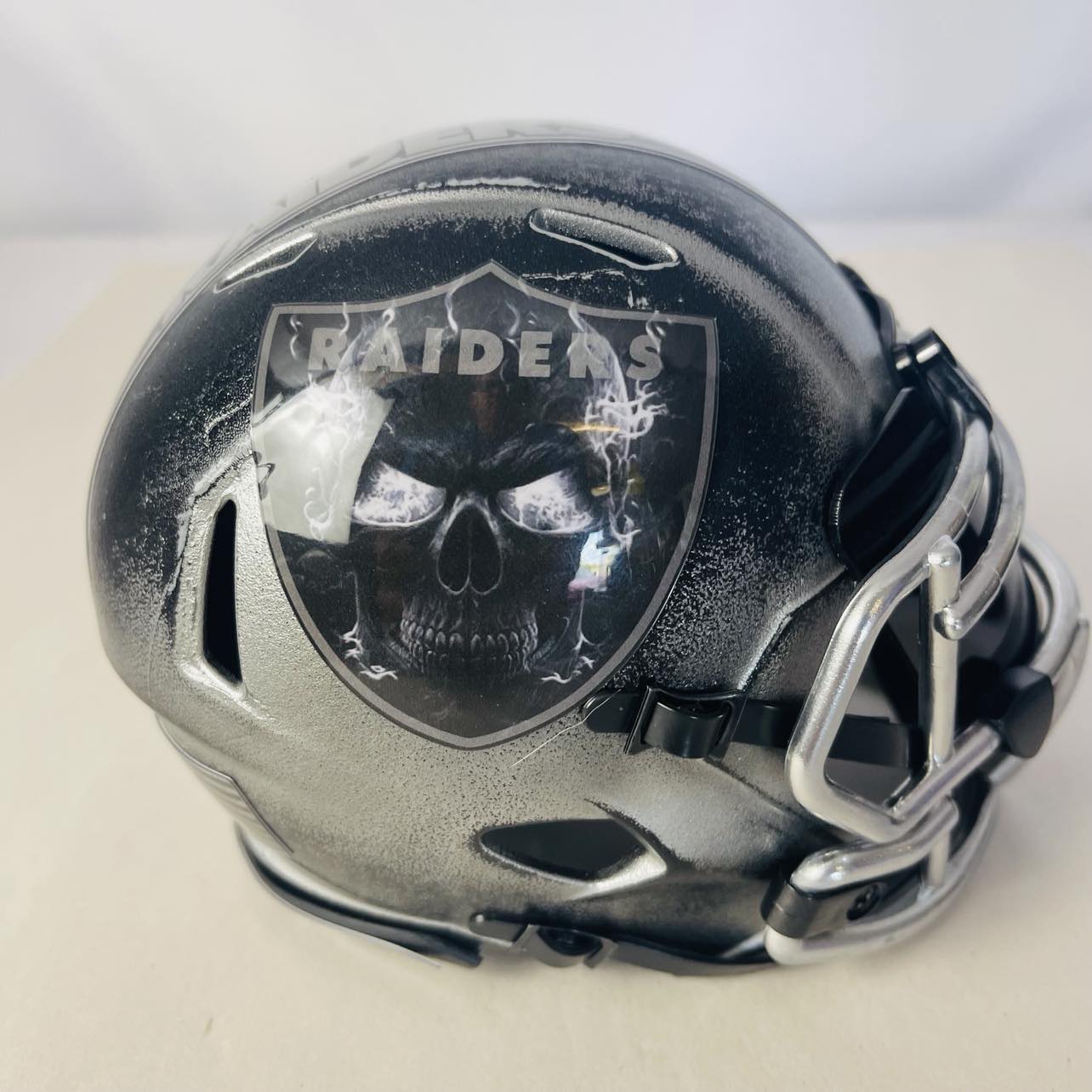 Las Vegas Radiers Custom Mini Helmet - Black/Silver distressed