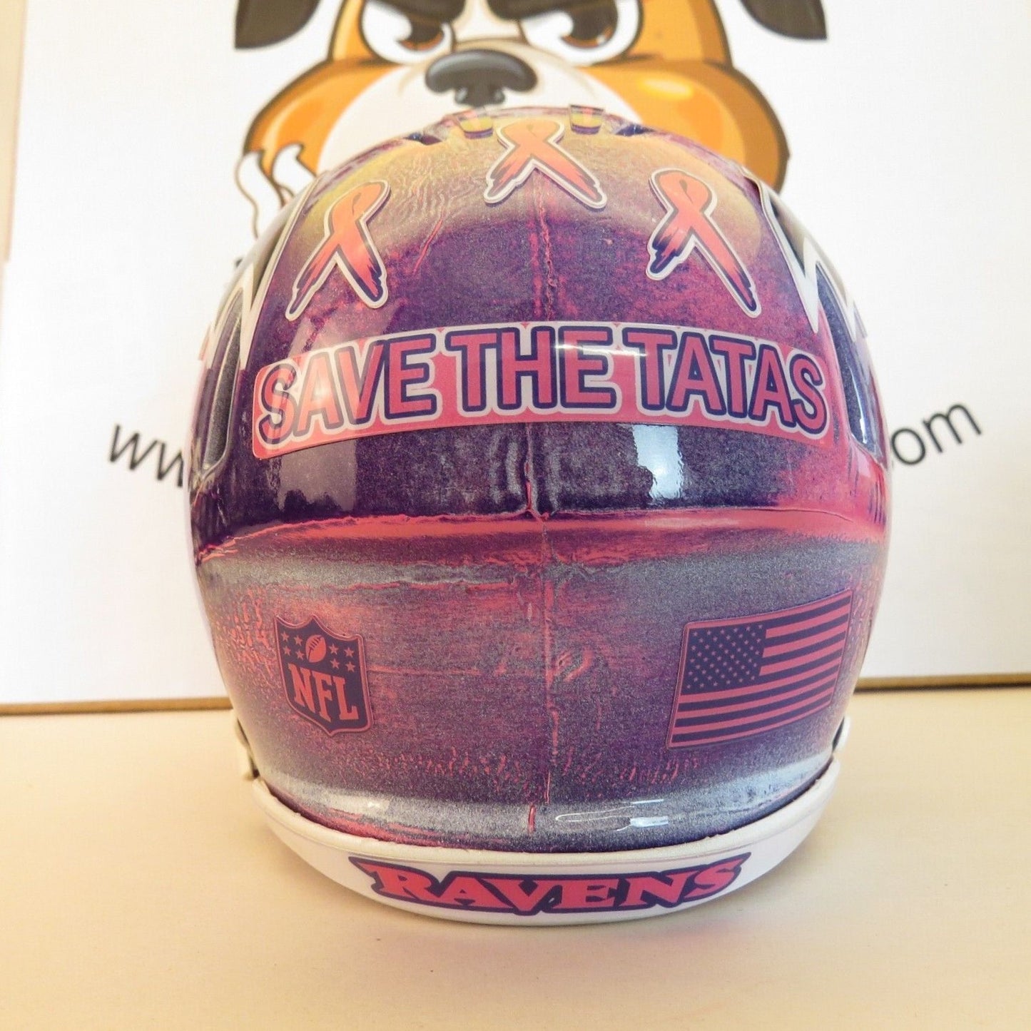 Baltimore Ravens Custom Mini Helmet BCA Breast Cancer Awareness Custom Painted