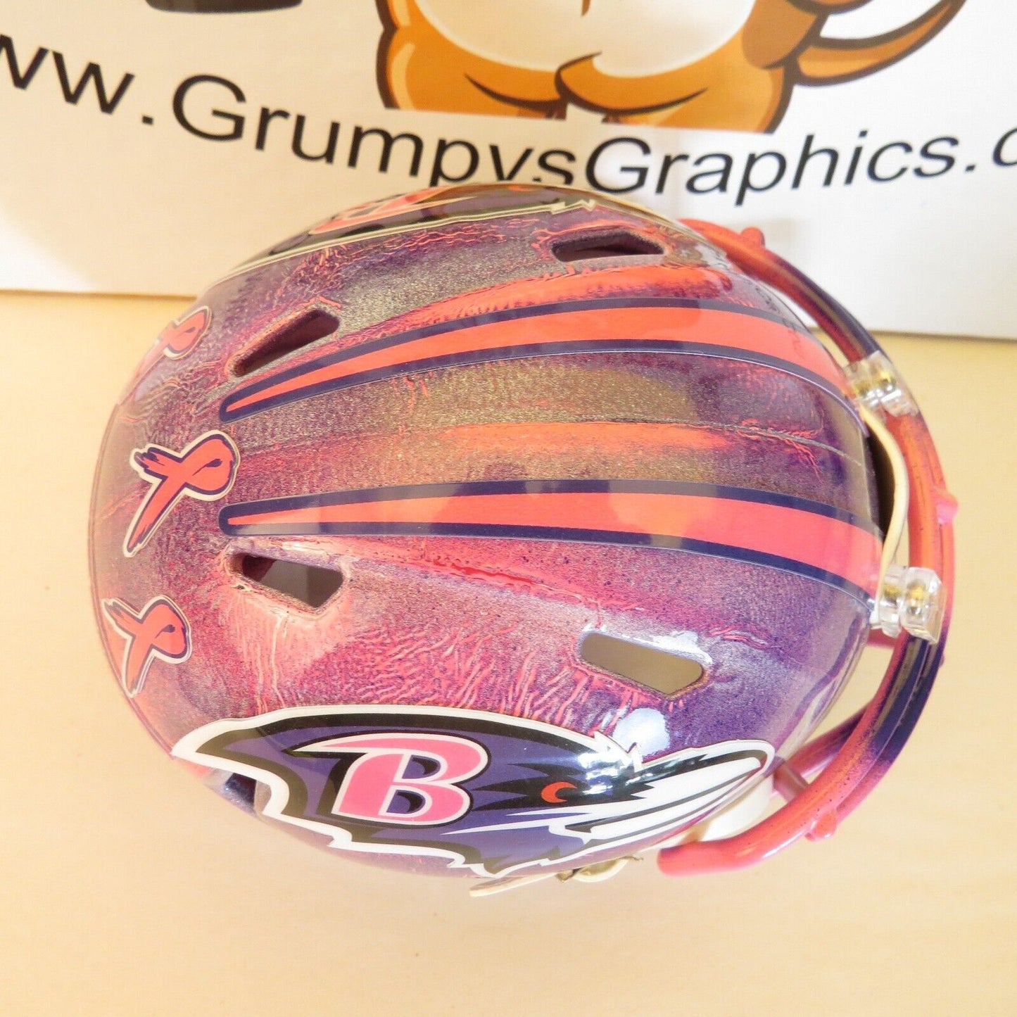 Baltimore Ravens Custom Mini Helmet BCA Breast Cancer Awareness Custom Painted