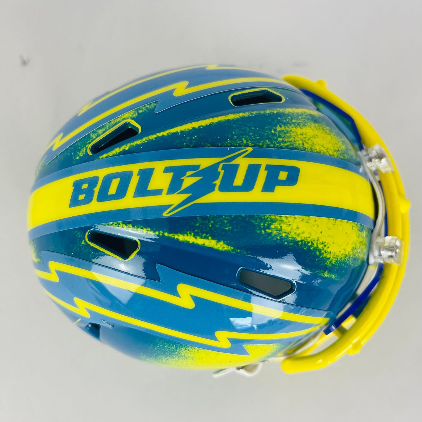 Los Angeles Chargers Custom Painted Mini Helmet - Blue/Yellow Distressed