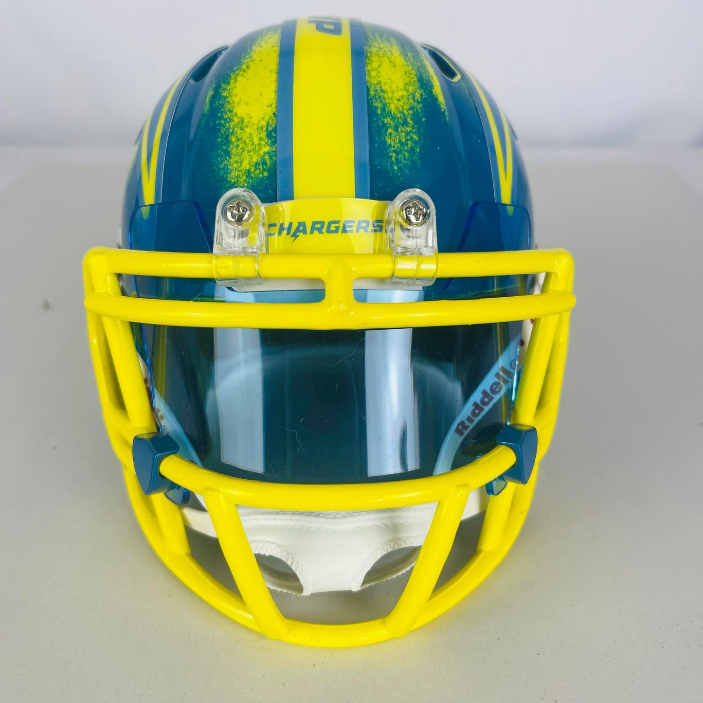 Los Angeles Chargers Custom Painted Mini Helmet - Blue/Yellow Distressed