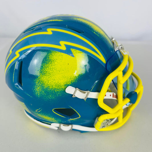 Los Angeles Chargers Custom Painted Mini Helmet - Blue/Yellow Distressed