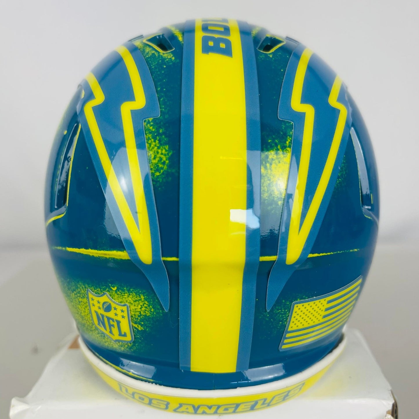 Los Angeles Chargers Custom Painted Mini Helmet - Blue/Yellow Distressed