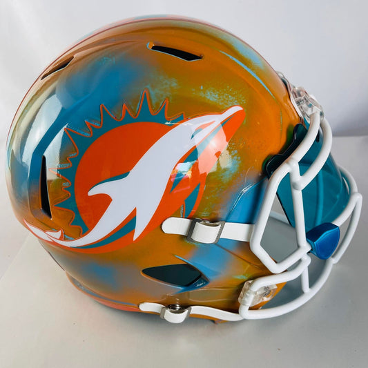 Miami Dolphins Custom Painted Full Size Replica Helmet Teal/Orange distressed