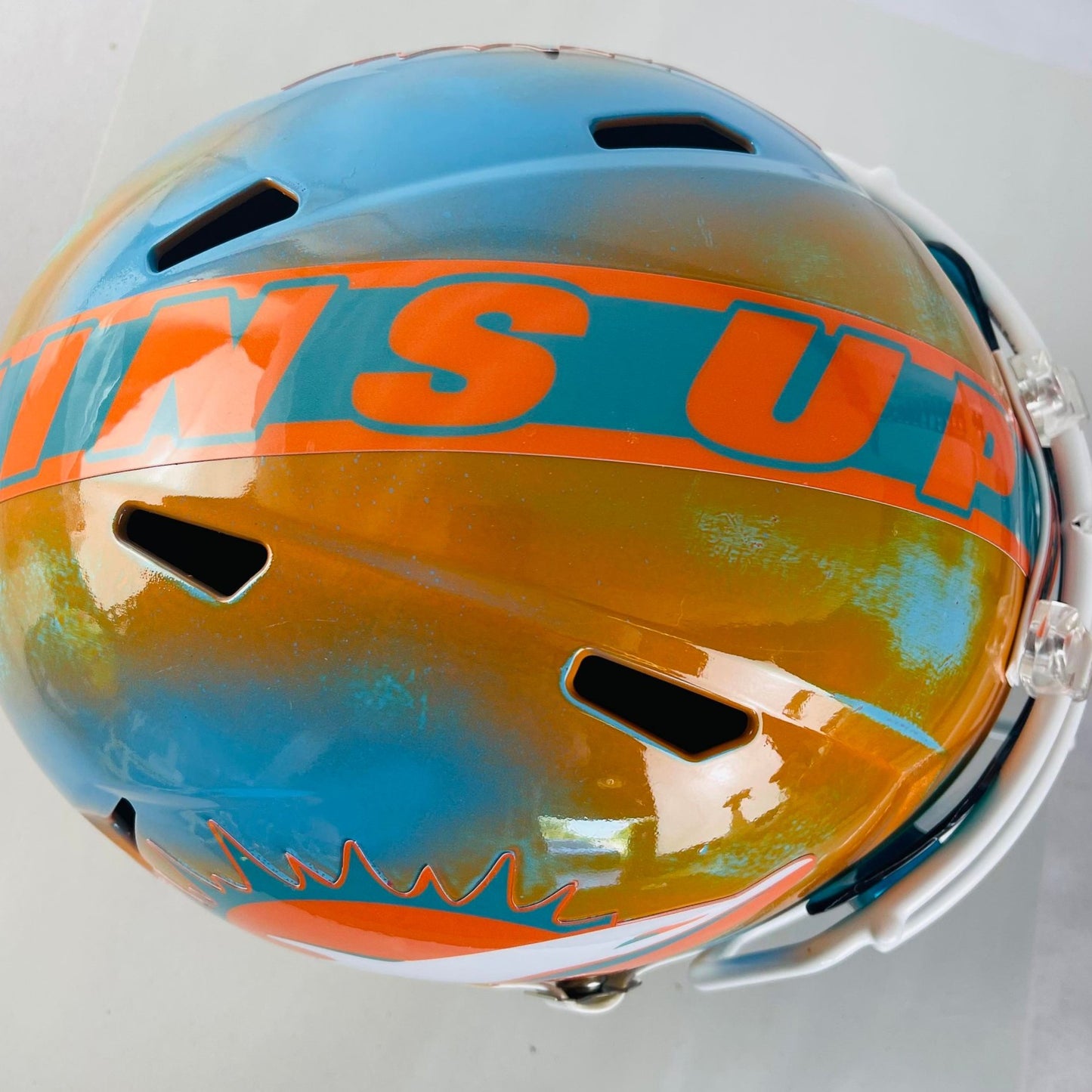 Miami Dolphins Custom Painted Full Size Replica Helmet Teal/Orange distressed