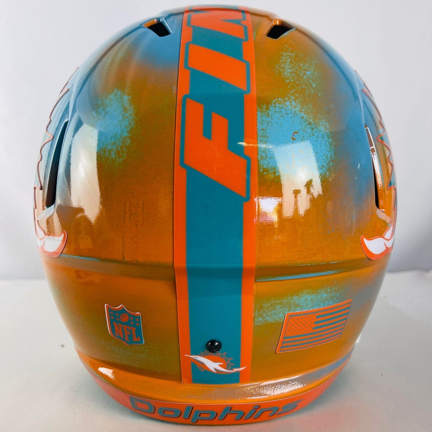 Miami Dolphins Custom Painted Full Size Replica Helmet Teal/Orange distressed