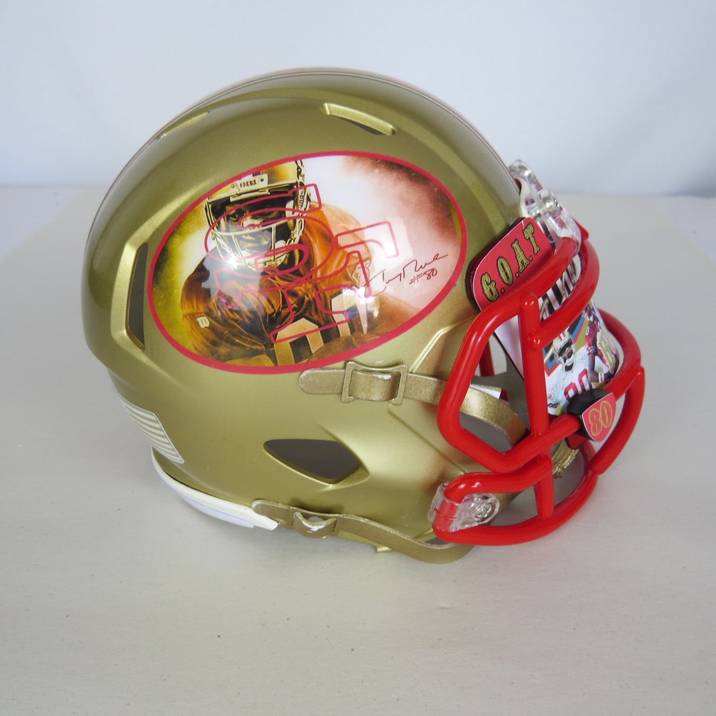 San Francisco 49ers  Jerry Rice Custom Mini Helmet Alternate decals on Gold