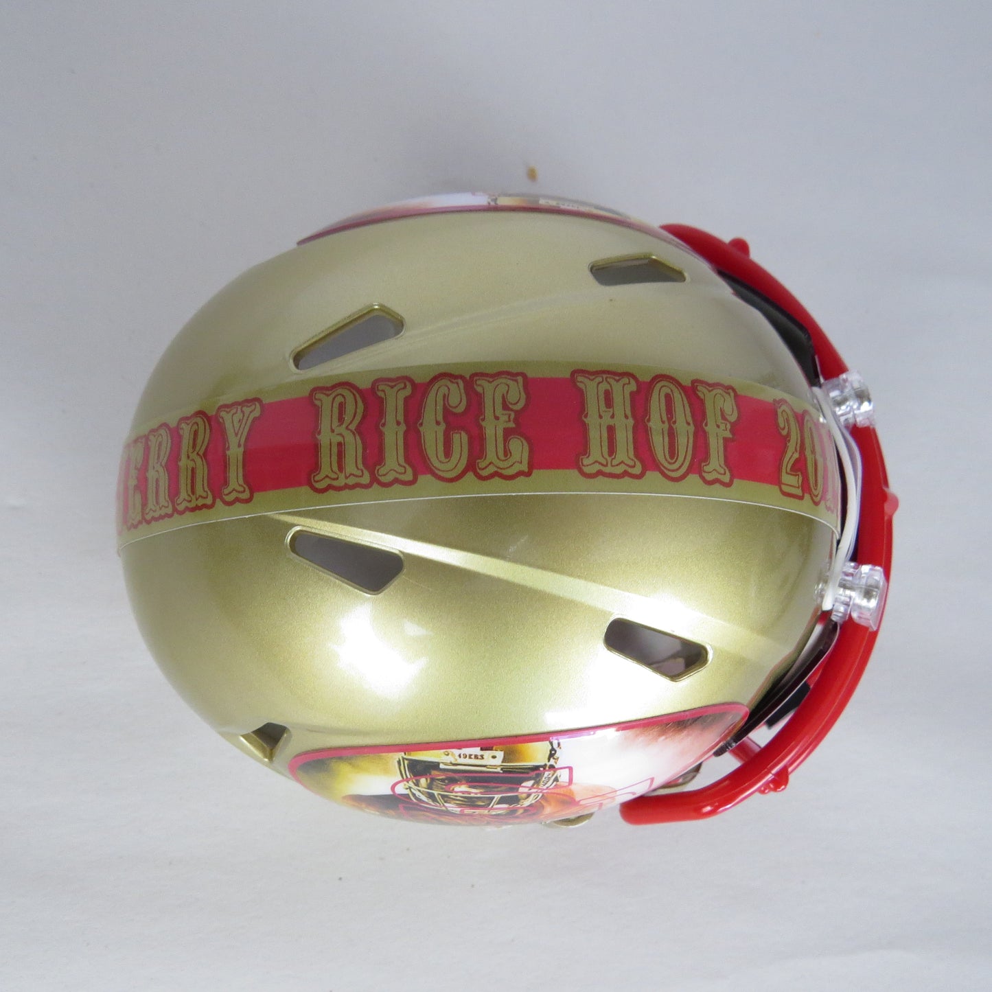 San Francisco 49ers  Jerry Rice Custom Mini Helmet Alternate decals on Gold