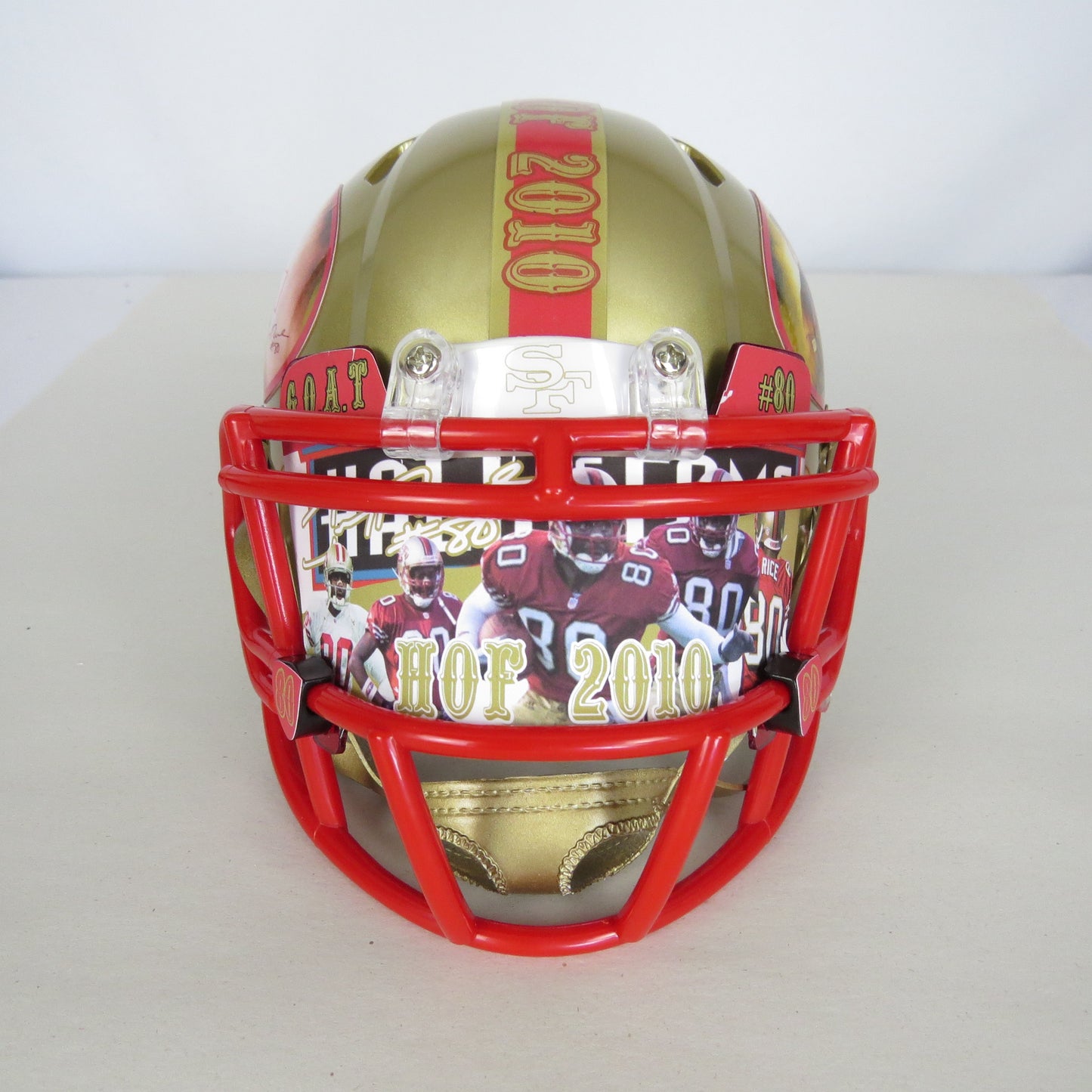 San Francisco 49ers  Jerry Rice Custom Mini Helmet Alternate decals on Gold