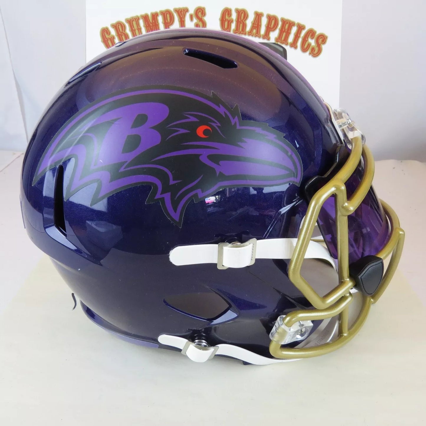 Baltimore Ravens Custom full size replica Helmet on Purple with Gold Facemask