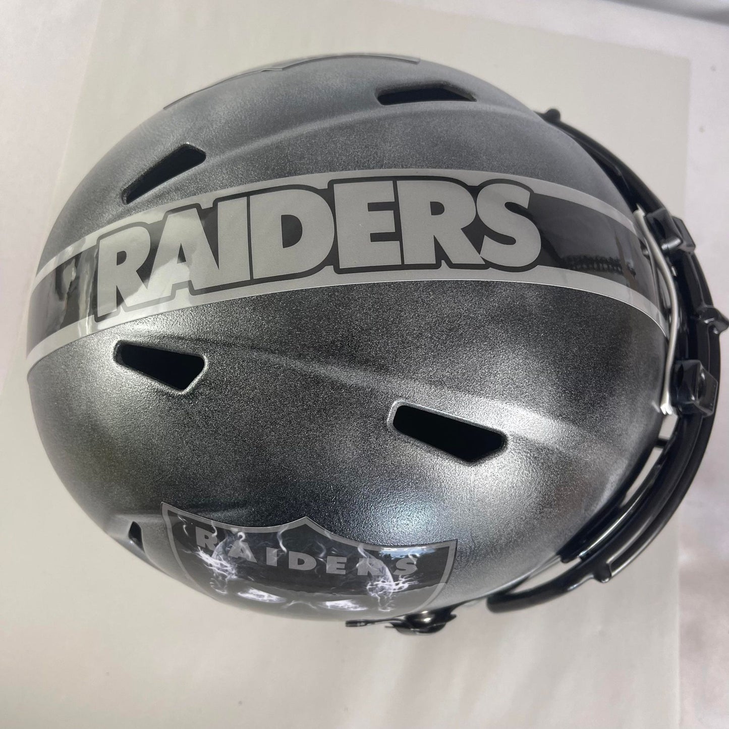 Las Vegas Raiders Custom Painted Full Size Replica Helmet on Black and Silver